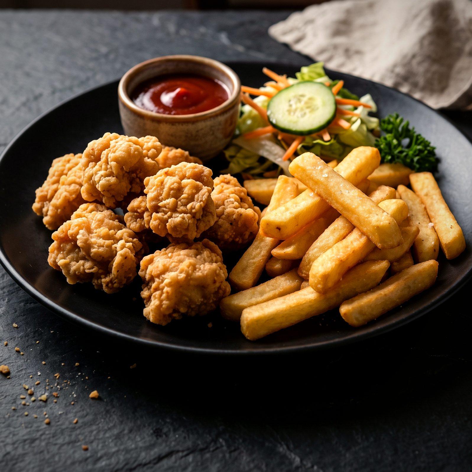 Deep Fried Chicken with Chips (AI-generated illustration)