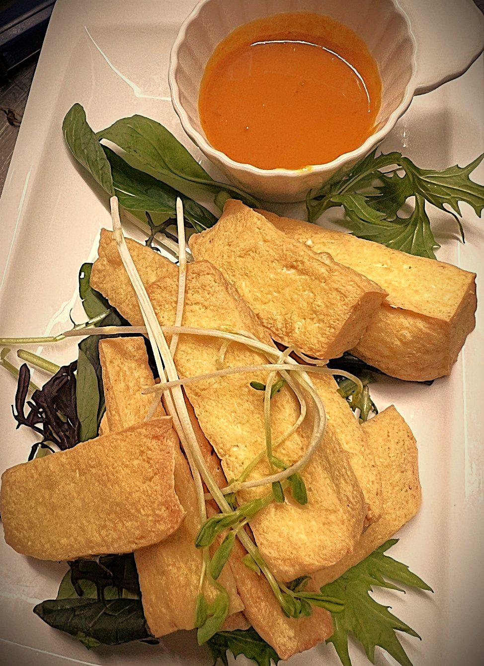 Golden fried tofu with satay sauce