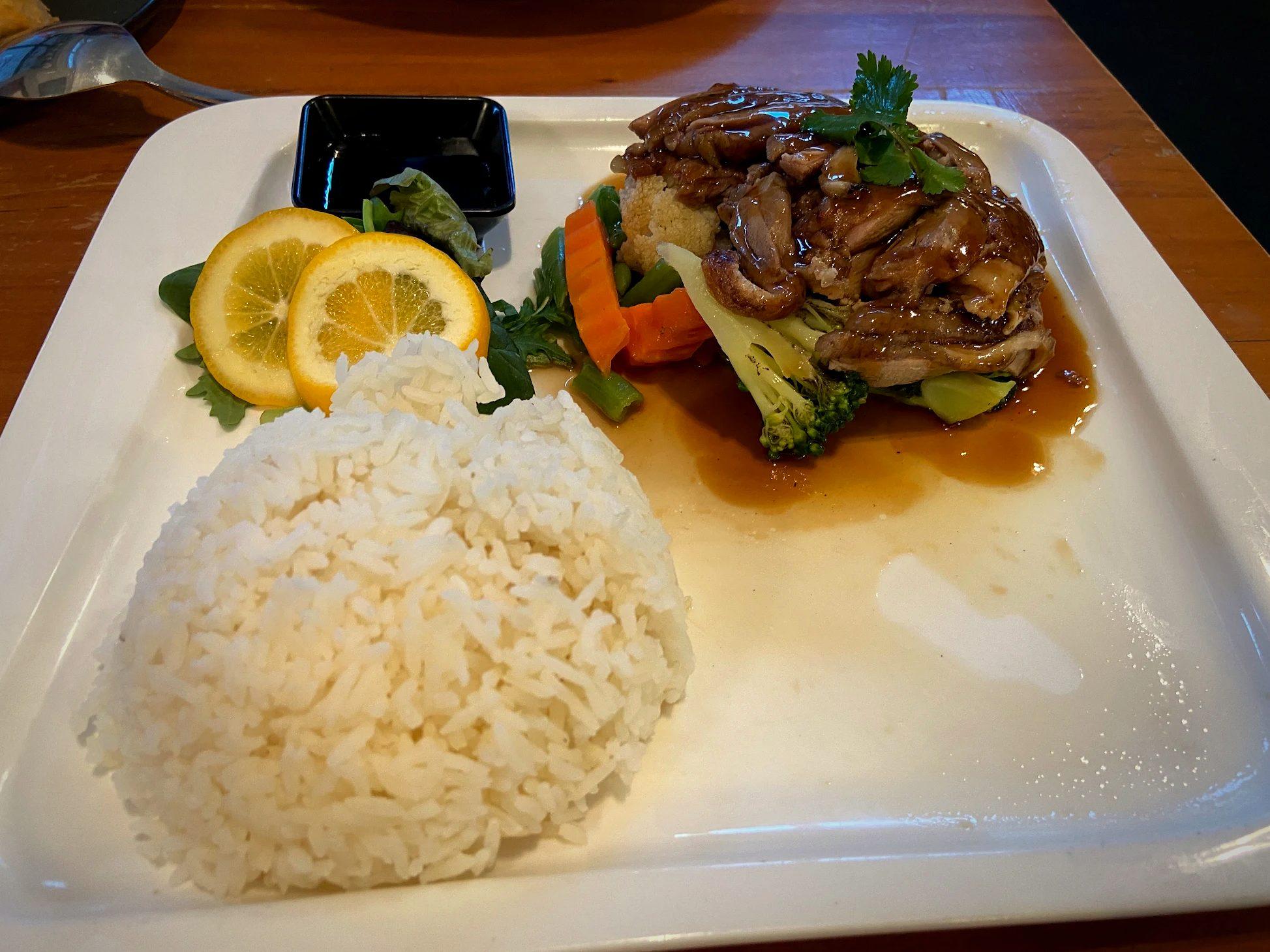 Roast duck on rice with Thai special sauce