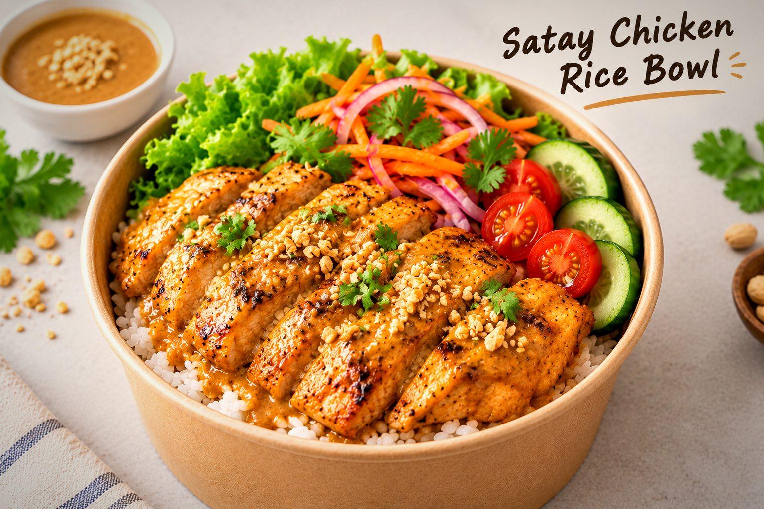Rice bowl salad with satay chicken