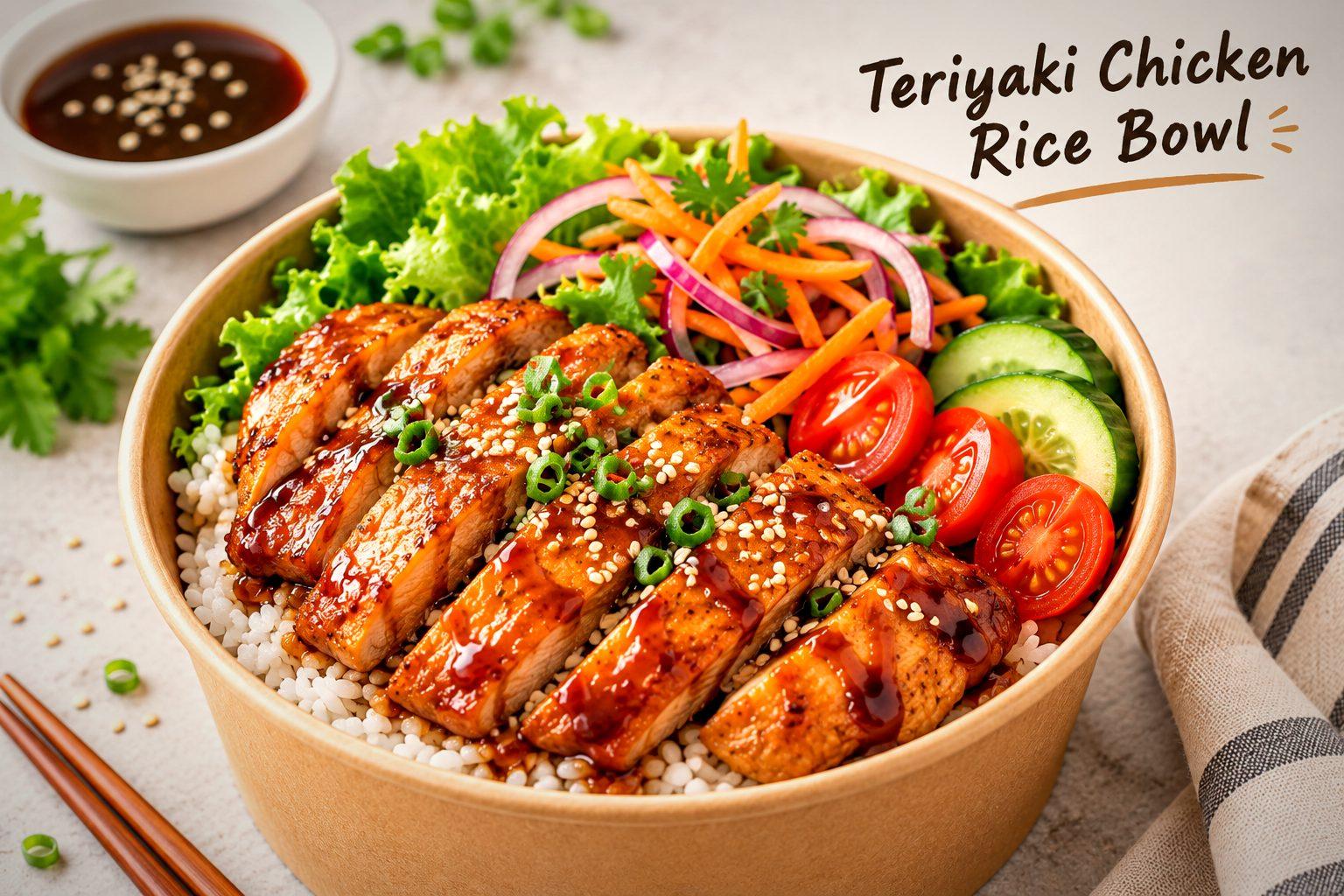 Rice bowl salad with teriyaki chicken